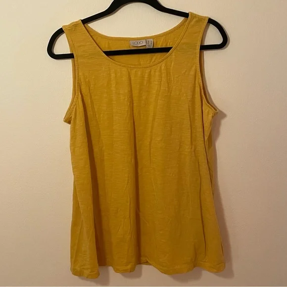 Logo by Lori Goldstein mustard, yellow 100% cotton burnout, tank top size large - Picture 1 of 9